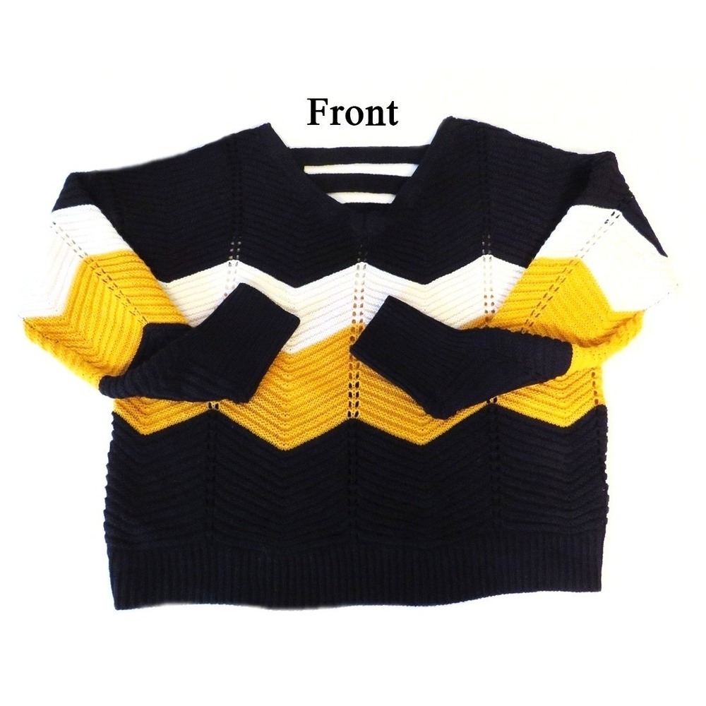 Love Change Italy Colorblock Chevron Sweater 1X V-Neck Strappy Back Chunky Knit